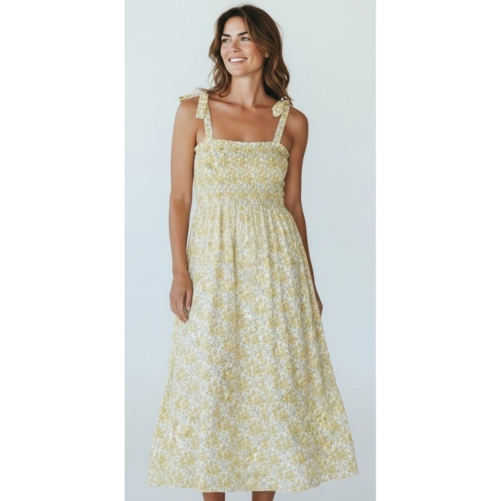 J.Crew liberty Floral Smocked Midi Dress Slit Lined cottagecore Prairie boho xxs